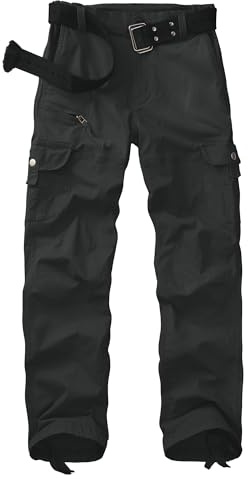 yeyity Pantalones cargo para mujer, multibolsillos, pantalones de senderismo, pantalones de trabajo, de algodón, pantalones de correr, pantalones de trekking, militares, ropa de calle, negro y gris