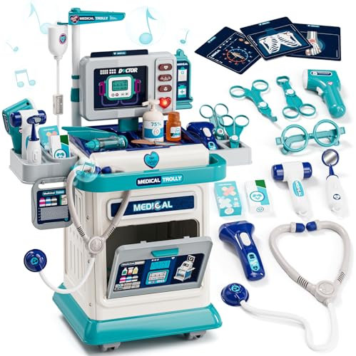 Lehoo Castle Arztkoffer Kinder, Arztwagen mit Ton & Licht, Doktorkoffer Kinder, Arztkoffer mit Stethoskop, Spielzeug ab 3 Jahre, Mädchen Geschenke 3 Jahre