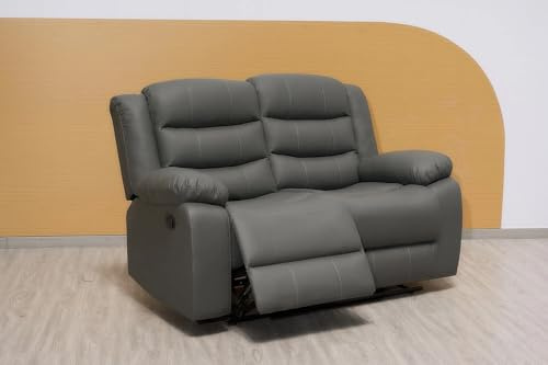Madrid Leather Recliner Sofa Set with Cupholders – 3+2 Seater Manual Recliner Sofas for Living Room (Grey, 2 Seater)