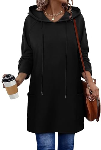 KISSMODA Oversized Sweatshirt Dress for Womens Raglan Sleeve Black Hoodies for Women 2025 Trendy Hooded with Pockets Long Sleeve Pullover Large