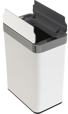 Cubo de Basura de 50L color Blanco en Acero inoxidable con Apertura de Alas y Sensor automático 53cm de altura