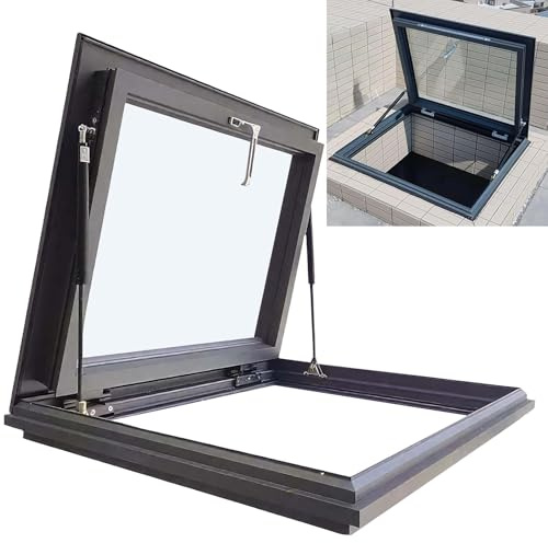 Ventana de techo de tragaluz, 40 x 28 pulgadas, escotilla de acceso de vidrio templado para solárium y garaje, cubierta de escotilla de techo, solución ideal para iluminación de sótano