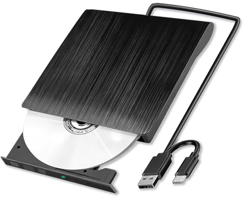 Lyai External CD DVD Drive for Laptop, Portable USB 3.0 and Type-C CD DVD Rw Writer Reader Burner Slim Optical DVD Player for PC, Desktop, Mac OS/Windows 11/10/8/7/XP/Linux