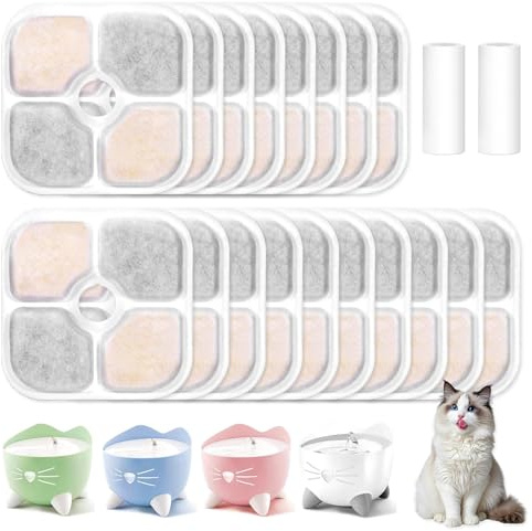 Soodyoow 18 x kattfilter och 2 slangar, med Catit Pixi, vattenfont för katter, filter för aktivt kol, harts och fiberduk