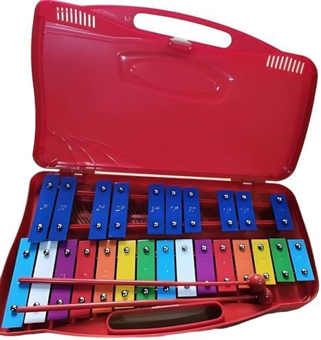 Glockenspiel Xylophone for Kids & Adults - 25 Note Aluminum Metallophone with Carrying Case & Mallets, Educational Musical Instrument for Beginners, Hand Percussion for Classroom/Home Use