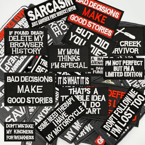40 toppe con frasi divertenti, motivo frasi divertenti, con frasi ricamate, da cucire o stirare su vestiti, zaini, giacche, magliette, cappelli, jeans, vestiti