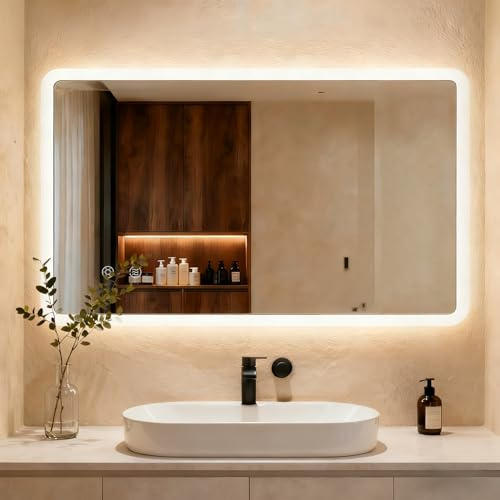 Clevich Miroir de Salle de Bain avec éclairage 100 x 60 cm, Miroir LED avec 3 Couleurs de lumière à intensité Variable, Verre trempé et Bord Mat, Interrupteur Tactile, Fonction mémoire, Anti-buée