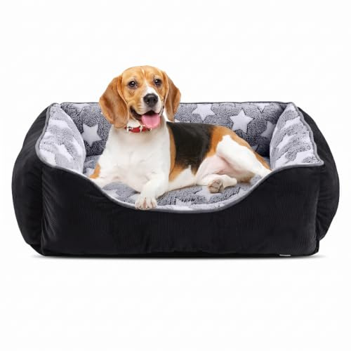 FURTIME Hundsäng medelstora hundar, hundkorg, tvättbar, hundkorg, fluffig, halkfria hundsängar med upphöjda kanter, hundsoffa för hundar och katter, 63 x 53 x 20 cm