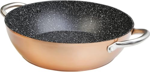 WECOOK! Professional Cazuela Baja Inducción 28cm, Antiadherente Ecológico sin PFOA, Aluminio Forjado, Color Cobre, 2,8 mm Espesor, Asas de Acero Inox, Vitrocerámica, Gas, Horno