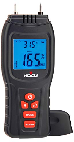 NoCry Digitales Feuchtigkeitsmesser, Wasserdichtigkeitsmesser, Thermometer für Holz und Baumaterialien, Batterie und Ersatzsonden enthalten