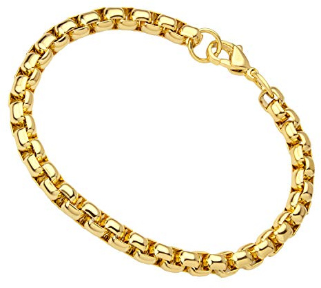 555Jewelry 5mm Stainless Steel Box Chain Bracelet for Men & Women, Gold, 7.5 Inch