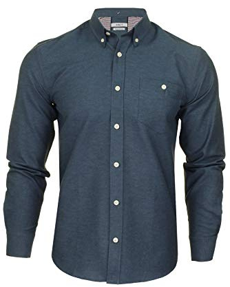 Xact Men's Oxford Long Sleeved Shirt, Button-Down Collar, Cotton Rich, Regular Fit (Denim Blue) M