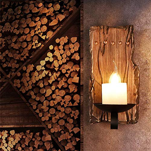 FUMIMID Kerzen-Wandleuchten Vintage Industrie Wandleuchte Flamme Hängeleuchte Loft Holz Retro Wandlampe Für Restaurant Gang Korridor Eingang Bar Cafe Schlafzimmer Nachttisch Glasschirm