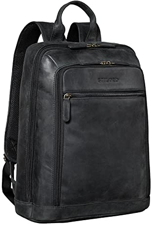 STILORD 'Watson' Laptop Backpack 15.6 inch Leather Daypack Large Vintage Rucksack Bag Business Backpack Office Bags XL in Genuine Leather, Colour:Anthracite