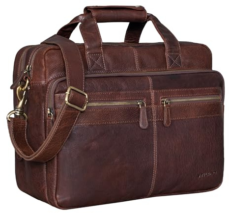 STILORD Explorer Lehrertasche Leder Herren Damen Aktentasche Büro Schulter- oder Umhängetasche für Laptop mit Dreifachtrenner Echt Leder Vintage Farbe:maraska - Dunkelbraun