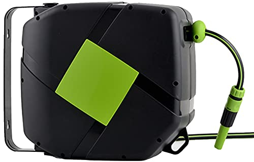 JKGHK Schlauchaufroller, Wandmontierter Schlauchbox 180° Schwenkbar, Versenkbare Automatische Gartenschlauch Trommel, Ausgestattet Mit Einstellbarer Düse Und Systemteilen