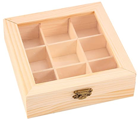 Juwacoo teebox mit 9 Fächern, Teebeutel Organizer Tee Organizer, Tee Aufbewahrungsbox Teeaufbewahrung Box, Teeaufbewahrungsboxen für Teebeutel Storage Box, 15 * 15 * 5cm