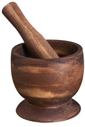 HOME DECO FACTORY, KA6332, Mortaio e pestello in Acacia, Utensile da Cucina ergonomico per tritare e schiacciare, Facile da Pulire, Design Elegante, 12 cm, Marrone Naturale