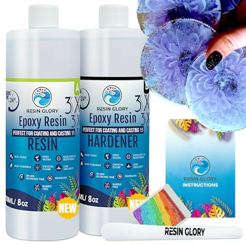 Resin Glory 500 mL (16 oz) - 1:1 Ratio Epoxy Resin Kit - Crystal Clear, Food Safe, UV Stable for Crafts, Jewellery, Wood, Coasters, Mould Casting - Low Viscosity, Self-Levelling for Beginners & Pros
