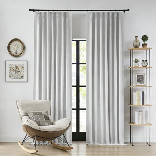 Hillcrest 120 Inches Extra Long Linen Blend Full Blackout Pinch Pleat Window Curtains for Living Room Bedroom Thermal Insulated Drapes Back Tab with Hooks 2 Panels Light Gray 40 W x 120 L
