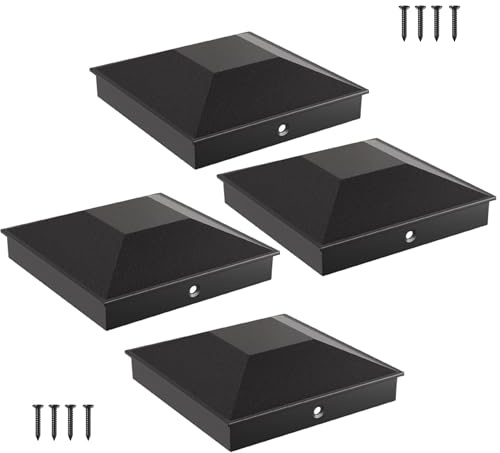HILLMASTER 6X6 Post Caps for 5.5inx5.5in Wood Fence Post, Water-Proof UV-Proof Durable PP Plastic Decking Post Top Cap Cover with Mounting Screws, 4 Pcs, Black