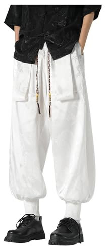 WAZHAKU Kung Fu Pantalones de entrenamiento de artes marciales chinas Tai Chi Kung Fu Wing Chun Shaolin Tiempo Libre Knickerbocker Graziöse Lockere Weitbeinhose Piratenhose Bloomers Unisex Sporthose