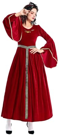 YUDATPG Abito rinascimentale da donna, costume medievale da donna, abito lungo, taglie forti, in velluto, abito da regina, costume per Halloween (rosso, S)