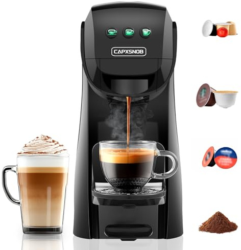 Warriors1 Cafetera Cápsula 4 en 1 para Nespresso OL, Dolce Gusto, Lavazza A Modo Mio y Café Molido, 20 bars, 0,82 L, 3 niveles de Temperatura y 3 tamaños de Taza Programables, Máquina Multicapsulas