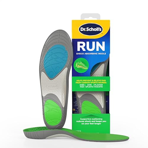 Dr. Scholl's Run Shock Absorbing Insoles - Helps Prevent and Relieve Knee Pain, Shin Splints and Plantar Fasciitis, Designed for Runners, Arch Support Insoles for Running Jogging, UK Shoe Size 3-7