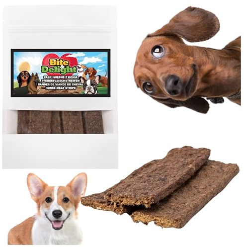 Bite & Delight 5000g Strisce di Carne di Cavallo – Snack di Carne di Cavallo per Cani – Premi Ipoallergenici Ricchi di Nutrienti