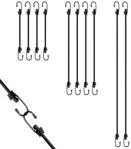 10 Pezzi Corde Elastiche con Gancio, Cinghie Nero per Campeggi, Tenditore Portapacchi, Corda Elastica per Fissaggio Bagagli, Portabagagli, Motociclette, Teloni, Giardinaggio(30cm/60cm/100cm)