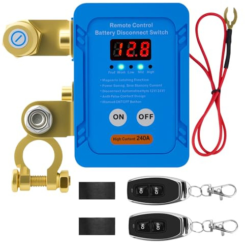 Interruptor de desconexión de batería remota 12V / 24V 240A, Interruptor de matar de coche cortado antirobo, Interrupto r de matar para coche, camión, barco (instalación plana)