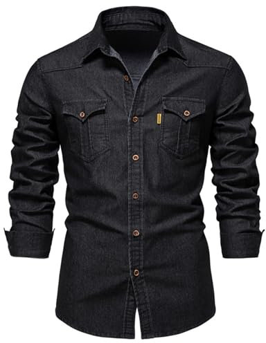 Herren Hemden Denim Shirt Langarmhemd Freizeithemd Regular Businesshemd Slim-Fit-Herrenhemden Cowboy-Style Freizeit Hemd männer Kent-Kragen Business Casual