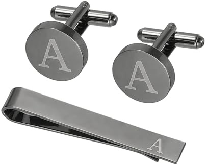 PATIKIL Manschettknappar män, initial slipsklämma och manschettknapp set för män klassisk koppar personliga manschettknappar och slipstång för far make son