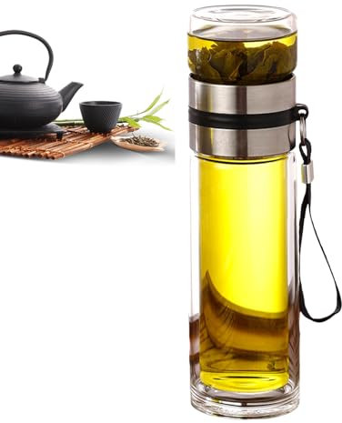 Bouteille infuseur à thé en verre – Bouteille d'eau en borosilicate idéale | Ouverture scellée Portable Waater Séparation | Infuseur à thé en vrac pour les voyages et l'extérieur