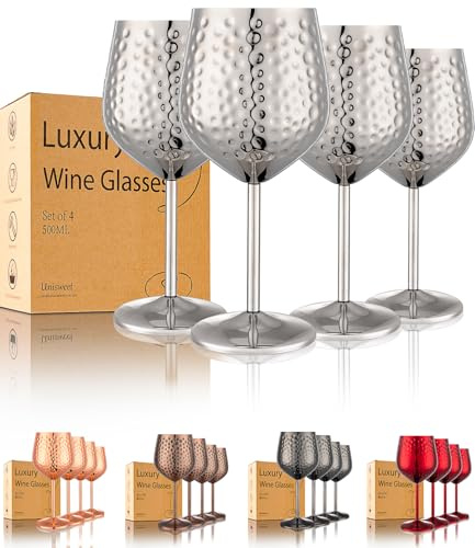 UNISWEET Stainless Steel Wine Glasses Set of 4 Unbreakable (Silver)