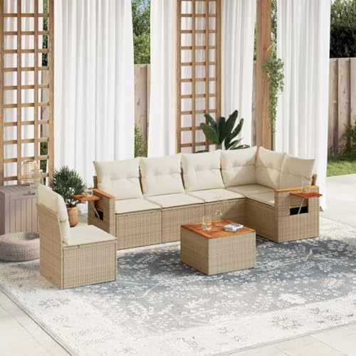 Qnhdfrt Set di 7 divani da giardino, in rattan sintetico, con cuscino, spazio di archiviazione e tavolo pieghevole, per terrazza, giardino, balcone