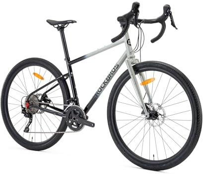 ROCKBROS SPT AL2 Bicicleta Gravel Carretera 700C con Cuadro de Acero CrMo, Transmisión RX400 2x10 y Frenos de Disco Hidráulicos, para Hombres y Mujeres, Bikepacking y Cicloturismo, Negro Gris L