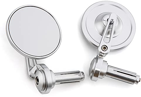 Specchietti retrovisori per manubrio moto in alluminio CNC da 3 pollici per Cafe Racer, scooter, ciclomotori, specchietti retrovisori standard per e-bike (Argento)