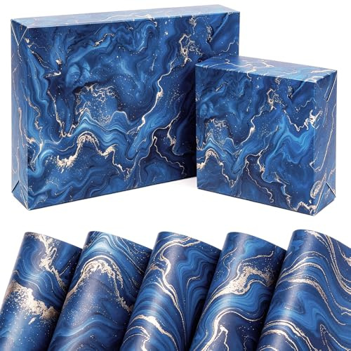 Blue Lagoon Marble Wrapping Paper Sheets,5 sheets 50 * 70cm,Luxury Ocean Wrapping Paper for Birthday,Father's Day,Christmas, Wedding, Anniversary and Valentine’s Day