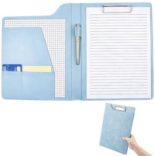craspire Porte-Bloc Dossiers Portfolio A4 Cuir Dossier Professionnel Affaires Classeur Bleu Porte-Bloc Légal Organisateur de CV Bloc-Notes pour Écriture Clip pour Lettre d'entretien Document Bureau