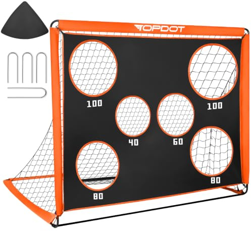 Topdot Portería de fútbol infantil 2 en 1, portería de fútbol plegable para entrenamiento en patio trasero y juegos deportivos al aire libre, naranja, 150 × 120 cm