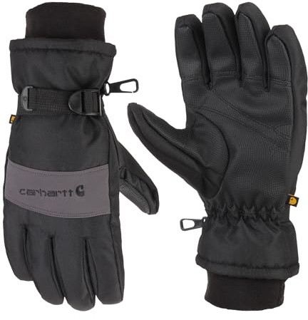 Carhartt Men's Waterproof Insulated Knit Cuff Glove, Black Grey, Large