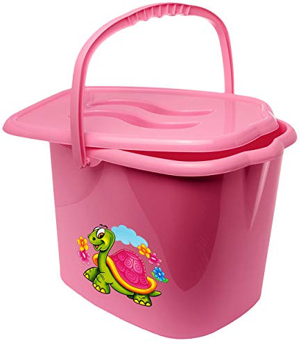 Eimer/Putzeimer/Mülleimer - mit Deckel + Tragegriff - rosa - pink Tiere - Schildkröte & Blumen Bieco - geruchsdicht - Windeleimer Geruch - geruchsfrei..