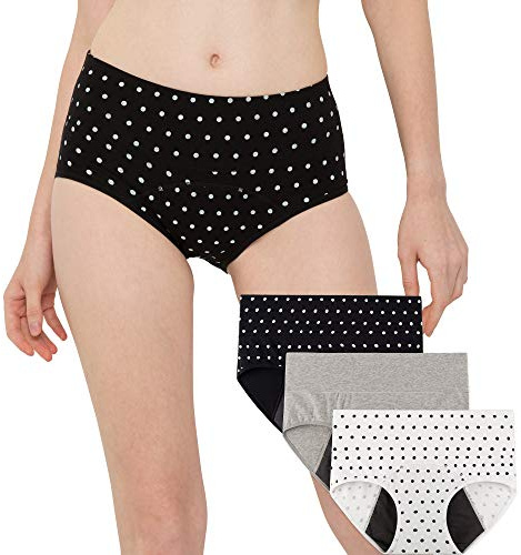 INNERSY Mutande Mestruali Assorbenti Donna Slip Cotone Mutandine Lavabili Pacco da 3 (46, Nero/Bianco/Grigio)