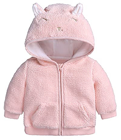 Infant Baby Boys Girls Fleece Ears Hat with Hooded Zipper Up Jacket Coat Tops Warm Outwear Overcoat Fall Winter Clothes Pink 3-6 Months