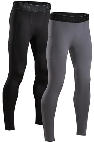 DANISH ENDURANCE Leggings de Compression pour Hommes, Collants de Course, Lot de 2, Multicouleurs (1x Noir, 1x Gris), XXL