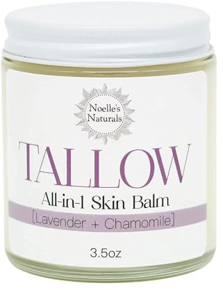 Organic Tallow Balm - 3.5oz Jar - Lavender Chamomile - All-In-One Skin Balm - Soothing, Healing, Moisturizing, for all Skin Types - Excellent for Dry Skin, Eczema, Burns, Cuts, Boo-Boos, Cracked Heels