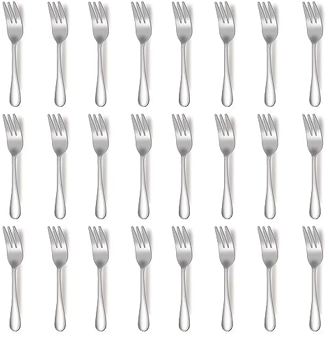 QUCHER Set di 24 forchette da frutta in acciaio inox da 14,5 cm, perfetto per sala, espresso, torte, dessert, antipasto, feste, viaggi, feste di nozze.