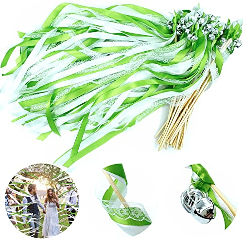 Wedding Wands,50 Stück Stäbe mit 100 Groß Glöckchen und 150 Hochzeitsbändern,Seidenfeenstab,Gastgeschenke für Partys,Zauberstäbe Hochzeit Luftschlangen,für Hochzeiten,Geburtstage,Feiertagsfeiern
